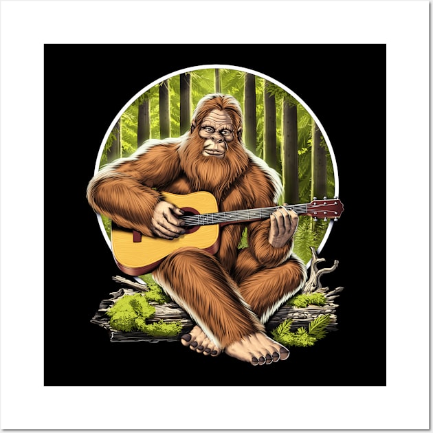 Bigfoot Playing Acoustic Guitar Wall Art by underheaven